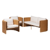 bali & pari Carina Natural Rattan 3-Piece Living Room Set - Lounge Sofa and Armchairs with Handwoven U-Shaped Design for Boho, Coastal, or Tropical Interiors Baxton Studio restaurant furniture, hotel furniture, commercial furniture, wholesale living room furniture, wholesale sofa sets, classic sofa sets